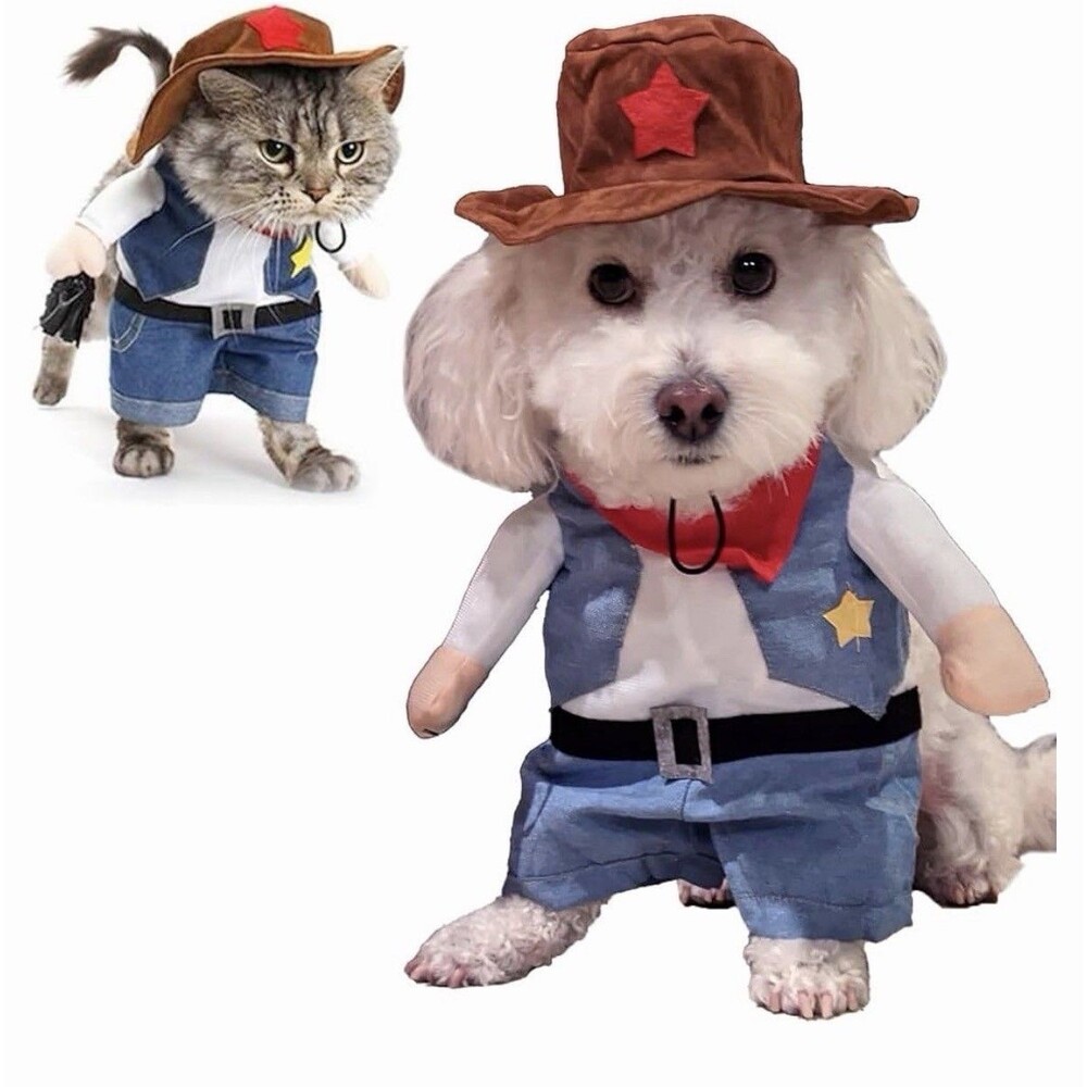Cowboy Dog Costume, Funny Pet Cat Halloween Costumes Cool West Cowboy, Small